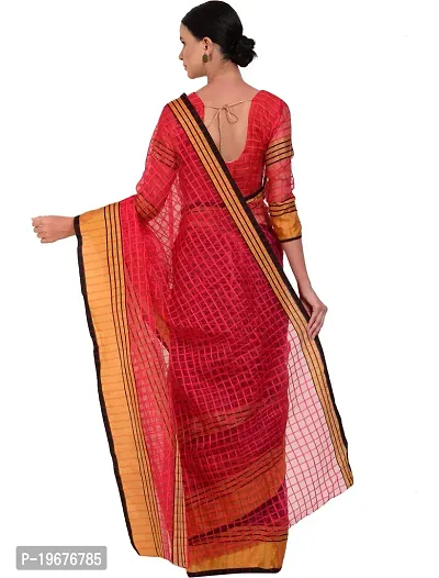 Women Stylish Cotton Silk Checked Saree with Blouse piece-thumb2