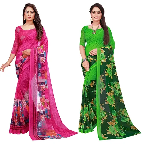 Pack of 2 Georgette Printed Sarees with Blouse piece