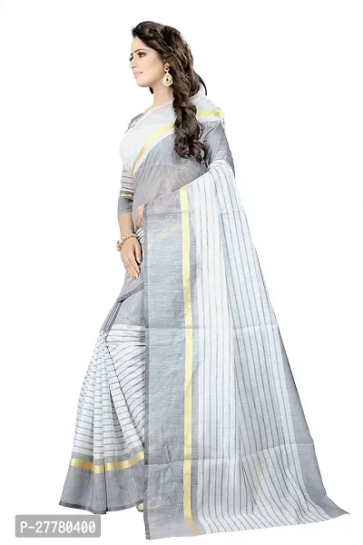 Stylish Cotton Silk White Printed Saree With Blouse Piece For Women-thumb2