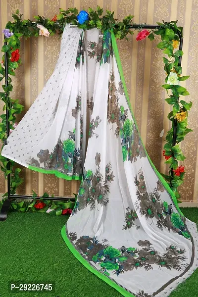 Beautiful Green Georgette Printed Saree With Blouse Piece For Women