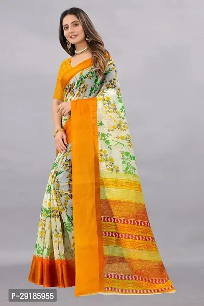 Stylish Yellow Cotton Silk Saree With Blouse Piece For Women-thumb3