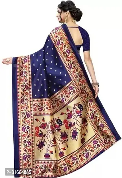 Elegant Navy Blue Cotton Silk Saree with Blouse piece For Women-thumb2