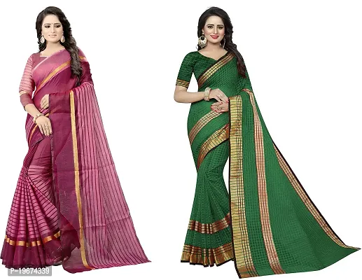 Women Stylish Cotton Silk Striped Saree with Blouse piece