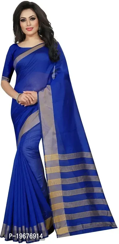 Women Stylish Cotton Silk Solid Saree with Blouse piece-thumb0