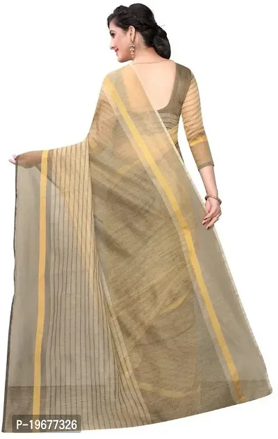 Stylish Beige Cotton Silk Solid Saree with Blouse piece For Women-thumb2