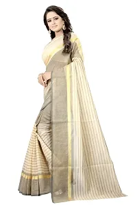 SAADHVI Women's Cream Cotton Silk Striped Saree With Blouse(FL-IF-Rustom Cream) | Free Size-thumb2