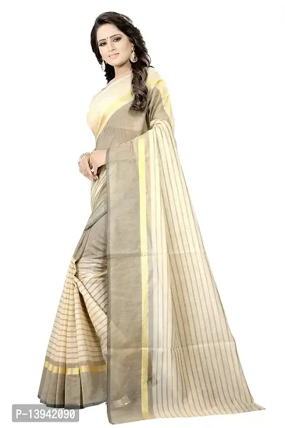 SAADHVI Women's Cream Cotton Silk Striped Saree With Blouse(FL-IF-Rustom Cream) | Free Size-thumb3