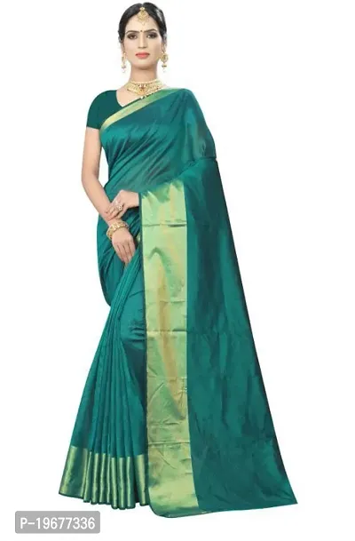 Women Stylish Cotton Silk Solid Saree with Blouse piece-thumb0