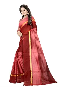 SAADHVI Women's Maroon Cotton Silk Striped Saree With Blouse(FL-IF-Rustom Maroon) | Free Size-thumb2