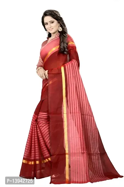 SAADHVI Women's Maroon Cotton Silk Striped Saree With Blouse(FL-IF-Rustom Maroon) | Free Size-thumb3