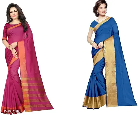 Women Stylish Cotton Silk Solid Saree with Blouse piece-thumb0