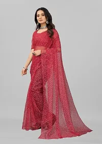 Stylish Red Net Saree with Blouse piece For Women-thumb1