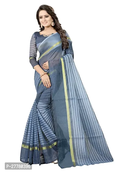 Stylish Cotton Silk Grey Printed Saree With Blouse Piece For Women