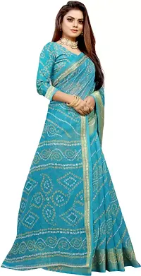 Stylish Blue Cotton Silk Saree With Blouse Piece For Women-thumb2