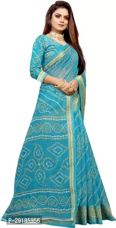 Stylish Blue Cotton Silk Saree With Blouse Piece For Women-thumb3