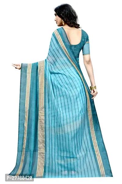 Stylish Blue Cotton Silk Saree with Blouse piece For Women-thumb2