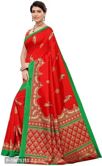 Women Stylish Art Silk Printed Saree with Blouse piece-thumb2