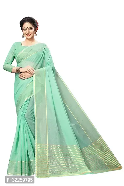 Stylish Green Cotton Silk Solid Saree with Blouse piece For Women-thumb2