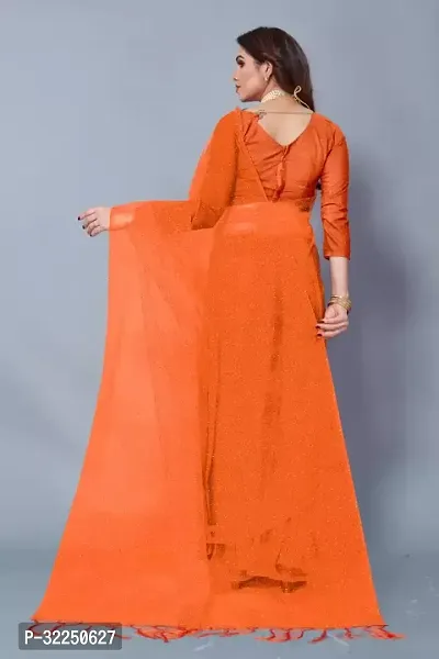 Stylish Orange Net Solid Saree with Blouse piece For Women-thumb3