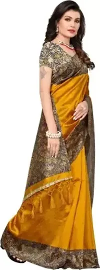 Elegant Yellow Cotton Silk Saree with Blouse piece For Women-thumb2