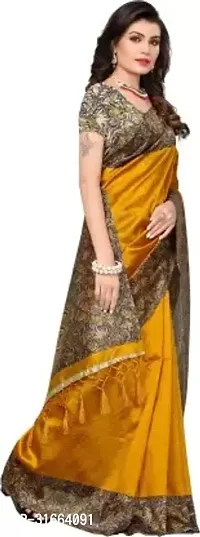 Elegant Yellow Cotton Silk Saree with Blouse piece For Women-thumb3