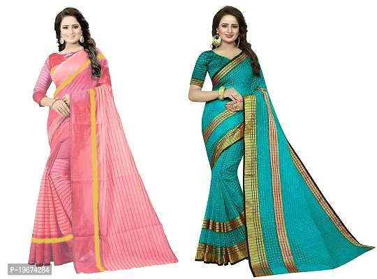 Women Stylish Cotton Silk Striped Saree with Blouse piece