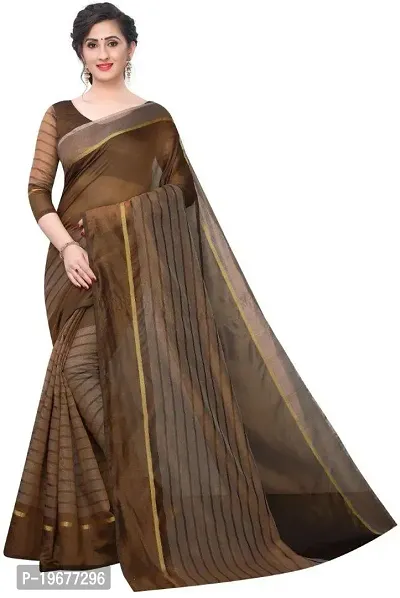 Women Stylish Cotton Silk Striped Saree with Blouse piece-thumb0