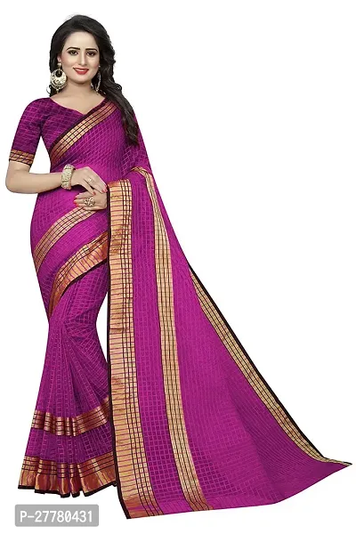 Stylish Cotton Silk Pink Printed Saree With Blouse Piece For Women-thumb0