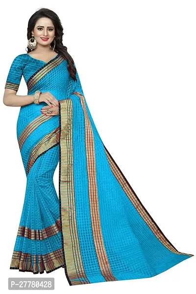 Stylish Cotton Silk Blue Printed Saree With Blouse Piece For Women