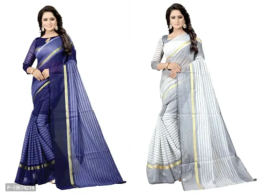 Women Stylish Cotton Silk Striped Saree with Blouse piece