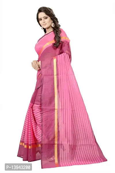 SAADHVI Women's Pink Cotton Silk Striped Saree With Blouse(FL-IF-Rustom Rani) | Free Size-thumb3