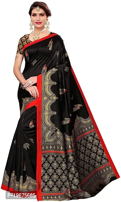 Women Stylish Art Silk Printed Saree with Blouse piece-thumb0