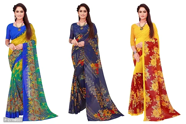 Stylish Georgette Multicoloured Printed Saree With Blouse Piece For Women Pack Of 3-thumb0