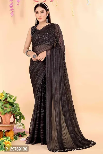 Elegant Black Chiffon Saree with Blouse piece For Women-thumb0