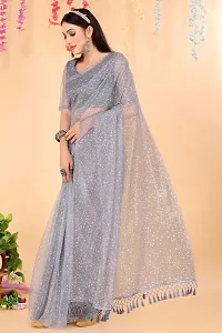 Stylish Grey Net Saree with Blouse piece For Women-thumb1