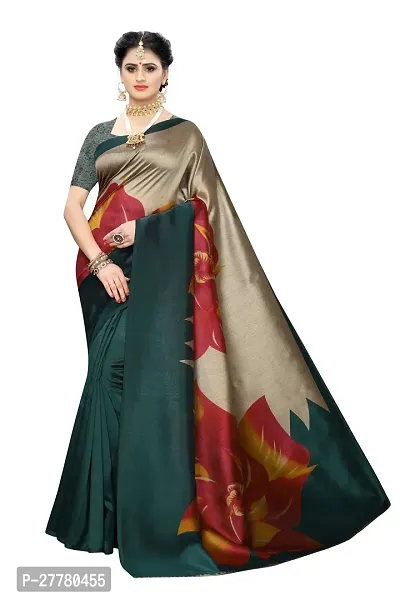 Stylish Art Silk Green Printed Saree With Blouse Piece For Women