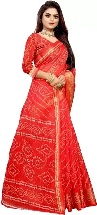 Stylish Red Cotton Silk Saree With Blouse Piece For Women-thumb2