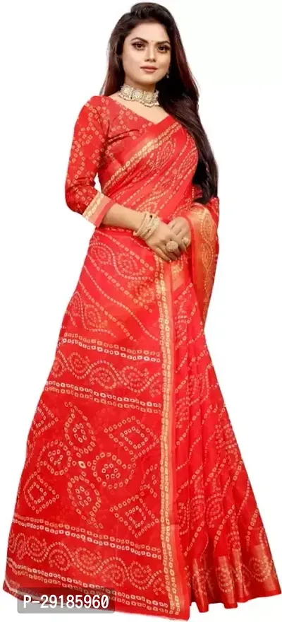 Stylish Red Cotton Silk Saree With Blouse Piece For Women-thumb3