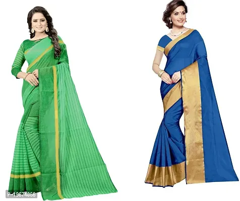 Women Stylish Cotton Silk Solid Saree with Blouse piece-thumb0