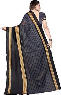 Women Stylish Cotton Silk Striped Saree with Blouse piece-thumb2