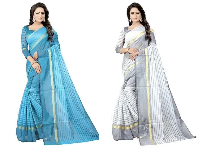 Stylish Polycotton Saree without Blouse piece For Women Pack Of 2