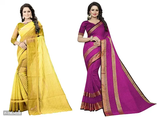 Women Stylish Cotton Silk Striped Saree with Blouse piece