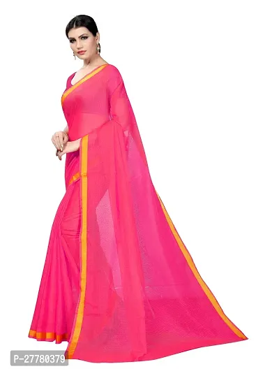 Stylish Pink Cotton Silk Saree with Blouse piece For Women-thumb3