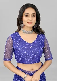 Elegant Blue Net Saree with Blouse piece For Women-thumb3