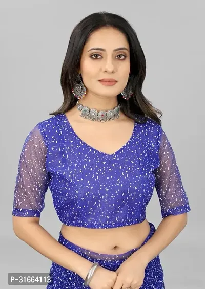 Elegant Blue Net Saree with Blouse piece For Women-thumb4