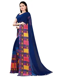 SAADHVI Women's Navy Blue Georgette Ethnic Motif Printed Saree With Unstitched Blouse(FL-Georgette94) | Free Size-thumb1