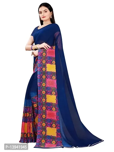 SAADHVI Women's Navy Blue Georgette Ethnic Motif Printed Saree With Unstitched Blouse(FL-Georgette94) | Free Size-thumb2