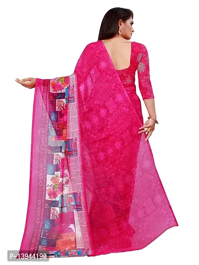 SAADHVI Women's Pink Georgette Graphic Print Printed Saree With Unstithed Blouse(FL-Georgette11, Free Size) | Free Size-thumb3