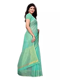 Elegant Turquoise Cotton Silk Saree with Blouse piece For Women-thumb1