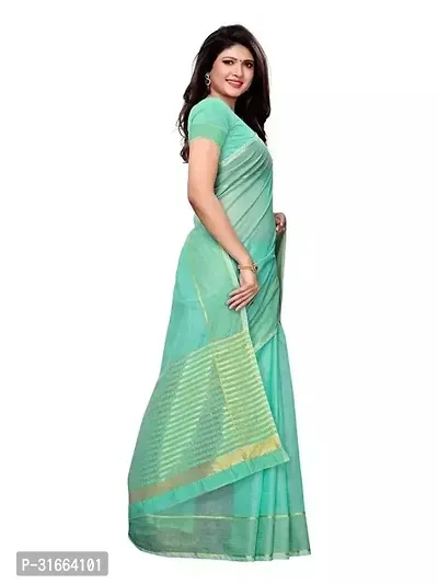 Elegant Turquoise Cotton Silk Saree with Blouse piece For Women-thumb2